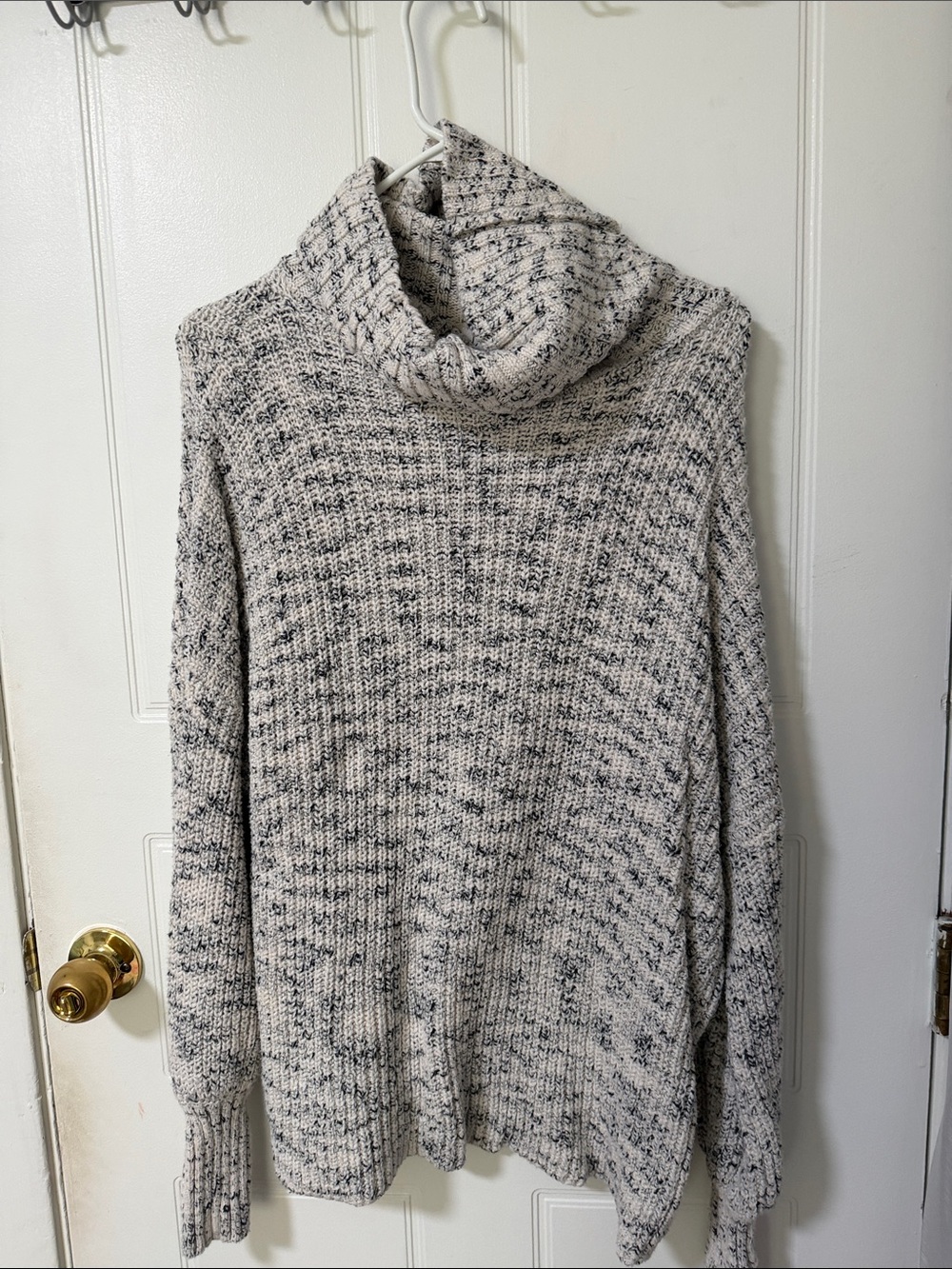 aerie Cream and Black Marled Cowl Neck Sweater